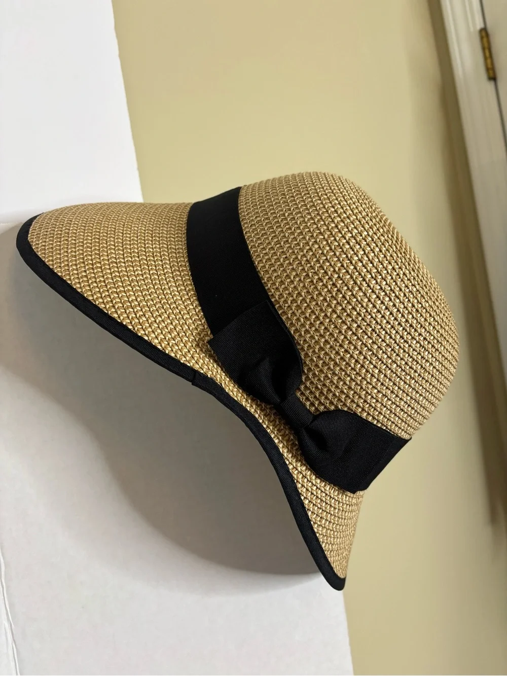 Magid Tan Straw Cloche Hat with Black Band